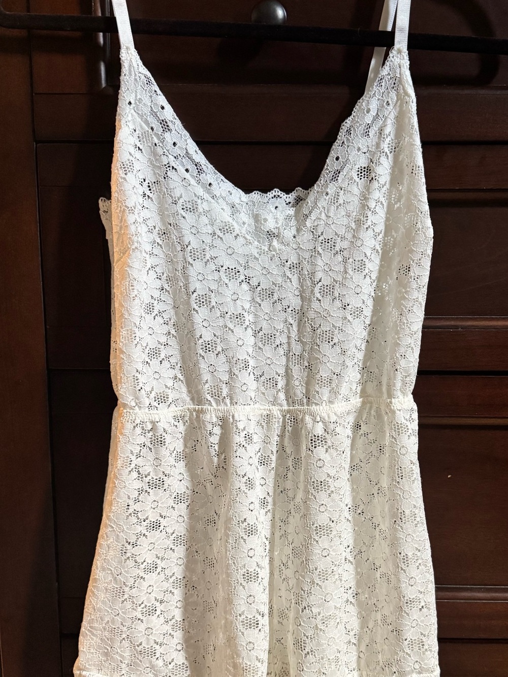Frederick's of Hollywood White Lace Chemise with Scalloped Neckline